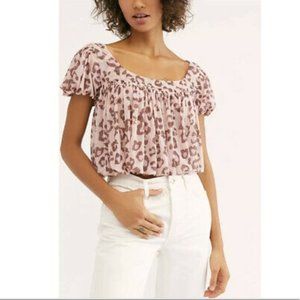 Free People Meg’s Leopard Print Cropped Mesh Bubble Hem Top Size XS